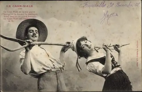 Ak Le Cake Walk, tanzendes Paar in französischen Trachten