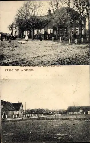 Ak Lindholm in Nordfriesland, Gastwirtschaft Julius Hinrichsen, Ortspartie