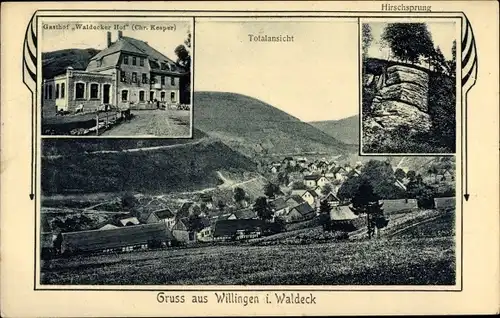 Ak Willingen Upland in Hessen, Totalansicht, Hirschsprung, Gasthof Waldecker Hof