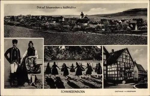 Ak Schwarzenborn am Knüll Hessen, Gasthaus, Hessische Trachten, Ortsansicht