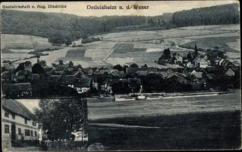 Ak Oedelsheim Oberweser Hessen, Totalansicht der Ortschaft, Gastwirtschaft
