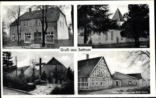 Ak Sottrum in Niedersachsen, Geschäft, Kirche, Cordes Gasthaus, Rich. Rehm