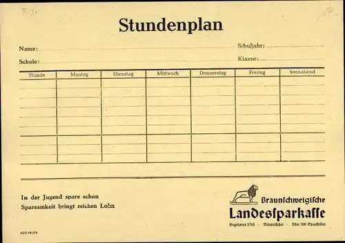Stundenplan Braunschweigische Landessparkasse, Verwendung von Wasser um 1970