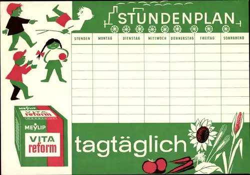 Stundenplan Meylip VITA reform, Margarine, spielende KInder um 1960