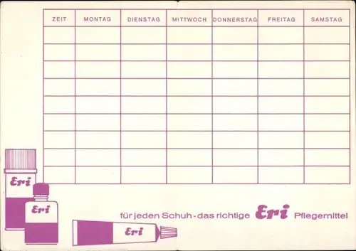 Stundenplan ERI Schuhpflegemittel, Segelschiff, Passagierschiffe um 1960