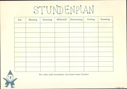 Stundenplan Sparkassen Verlag, Werbefigur Sparefroh, Der Löwe und der Hase um 1970