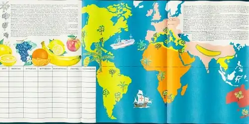 Stundenplan, Faltblatt, Fruchtgärten der Erde, Weltkarte um 1970