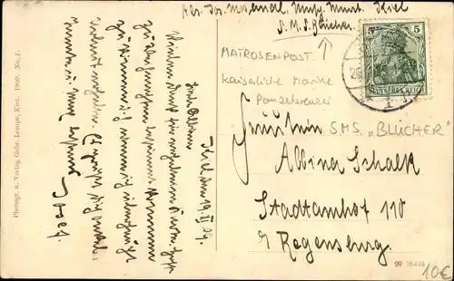 Ak Deutsches Kriegsschiff, SMS Blücher, Panzerkreuzer