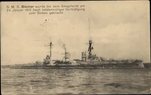 Ak Deutsches Kriegsschiff, SMS Blücher, im Seegefecht 1915 zum Sinken gebracht, Panzerkreuzer