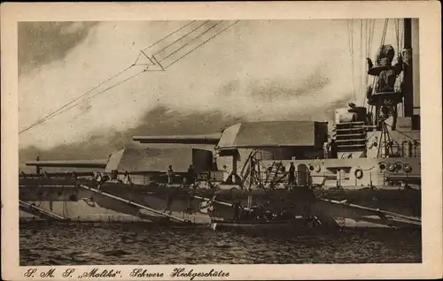 Ak Deutsches Kriegsschiff, SMS Moltke, Schwere Heckgeschütze, Schlachtkreuzer, Kaiserliche Marine