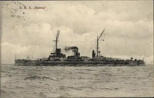 Ak Deutsches Kriegsschiff, SMS Nassau, Schlachtkreuzer, Kaiserliche Marine