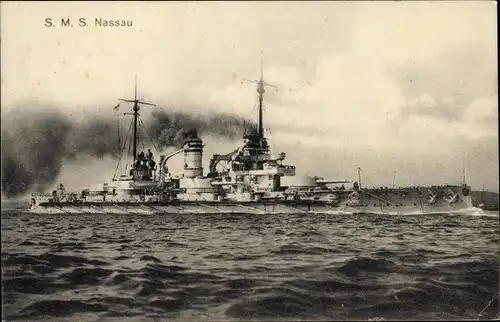 Ak Deutsches Kriegsschiff, SMS Nassau, Großlinienschiff, Kaiserliche Marine