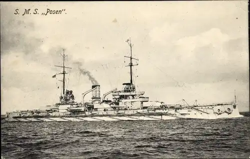 Ak Deutsches Kriegsschiff SMS Posen, Großlinienschiff, Nassau Klasse, Kaiserliche Marine