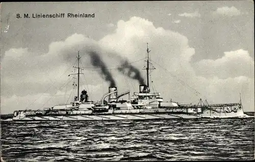 Ak Deutsches Kriegsschiff, SMS Rheinland, Großlinienschiff, Kaiserliche Marine