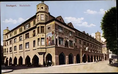 Ak Stuttgart in Baden Württemberg, Markthalle von der Straße, Wandbild