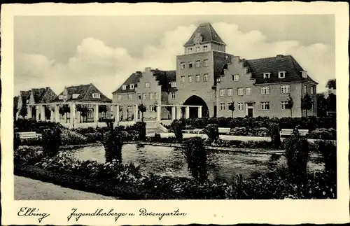 Ak Elbląg Elbing Westpreußen, Jugendherberge, Rosengarten