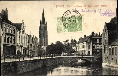 Ak Bruges Brügge Flandern Westflandern, Quai du Rosaire et l'eglise Notre Dame