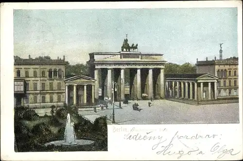 Ak Berlin Mitte, Brandenburger Tor, Brunnen