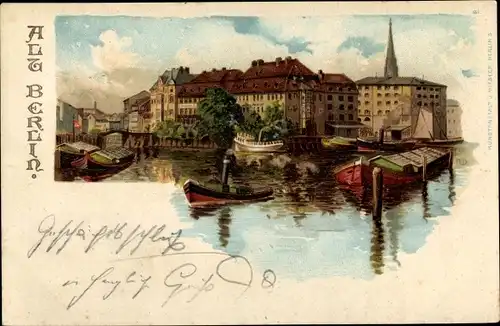 Litho Berlin Mitte, Altstadtpartie an der Spree