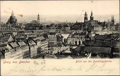 Ak Dresden Neustadt, Blick von der Dreikönigskirche auf die Altstadt