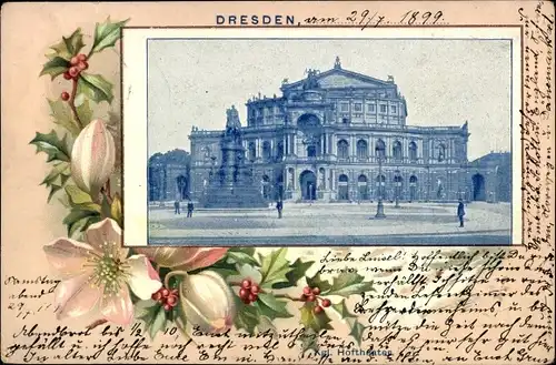 Passepartout Ak Dresden Altstadt, Hoftheater, Opernhaus, Denkmal