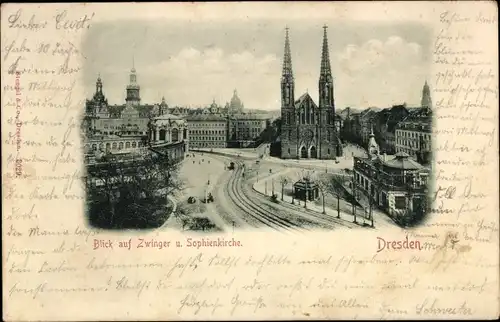 Ak Dresden, Blick auf Zwinger und Sophienkirche