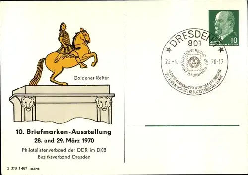 Ak Dresden, 10. Briefmarken-Ausstellung 28. und 29 März 1970, Philatelistenverband DDR im DKB