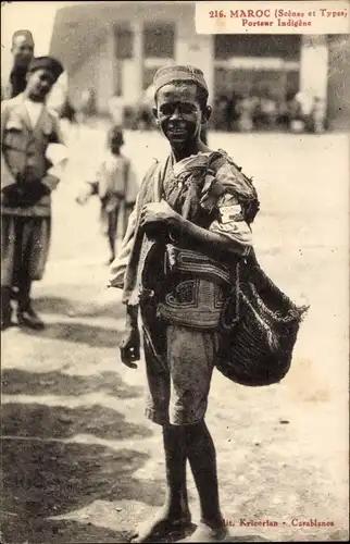 Ak Marokko, Scènes et Types, Porteur indigène, Junge, Träger, Maghreb