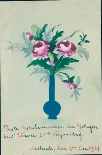 Zelluloid Ak Rosen in der Blumenvase