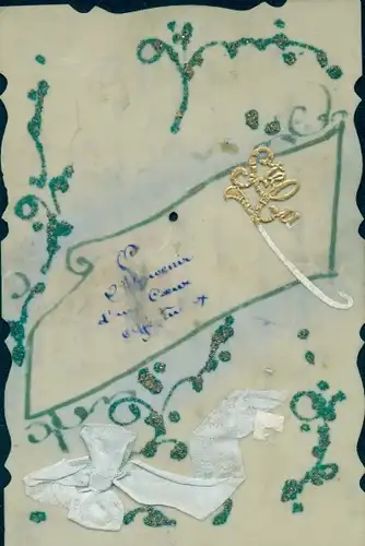 Glitzer Zelluloid Ak Stoffschleife, Souvenir