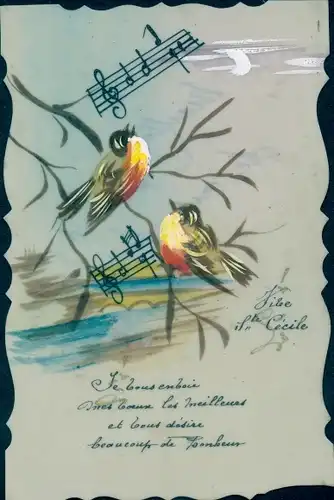 Zelluloid Ak Singende Vögel, Noten