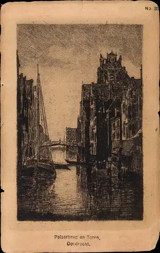 Künstler Ak Dordrecht Südholland Niederlande, Pelserbrug en Toren