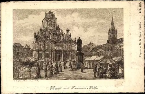 Künstler Ak Matthes, P., Delft Südholland Niederlande, Markt met Stadhuis