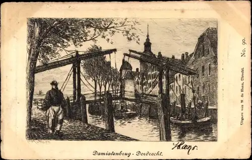 Künstler Ak Matthes, P., Dordrecht Südholland Niederlande, Damiatenbrug, Hebebrücke