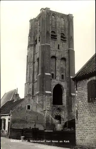 Ak Goedereede Südholland, Molenstraat met Toren en Kerk