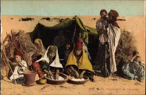 Ak Preparation du Couscous, Beduinen, Maghreb