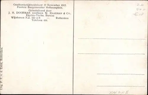 Ak Rotterdam Südholland Niederlande, Onafhankelijkheidsfeest 17 November 1913