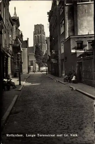 Ak Rotterdam Südholland Niederlande, Lange Torenstraat met Gr. Kerk