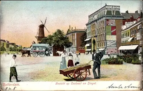 Ak Rotterdam Südholland Niederlande, Coolvest en Singel, Windmühle