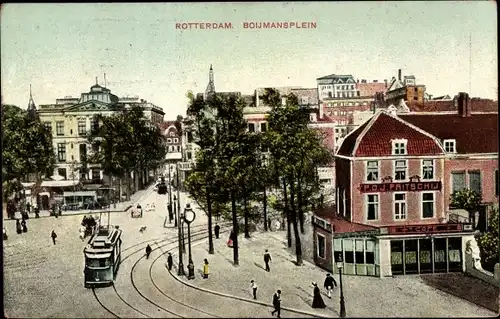 Ak Rotterdam Südholland Niederlande, Boijmansplein, Straßenbahn, Fritschij Café