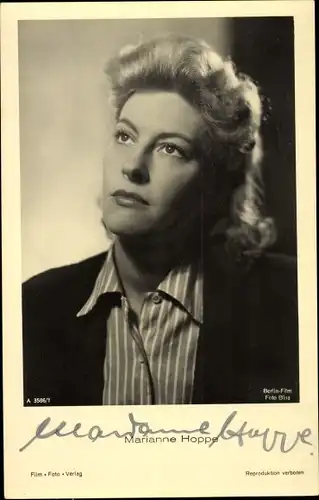 Ak Schauspielerin Marianne Hoppe, Portrait, Autogramm