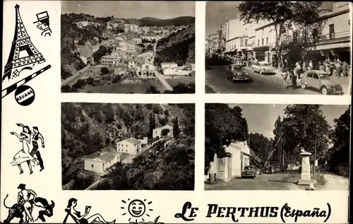 Ak Le Perthus Pyrénées Orientales, Detailansichten, Denkmal, Ort