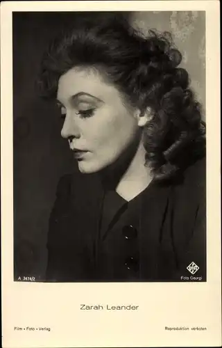 Ak Schauspielerin und Sängerin Zarah Leander, Portrait, Ufa Film
