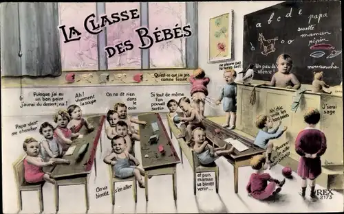 Ak La Classe des Bebes, Babies in der Schule, Fotomontage