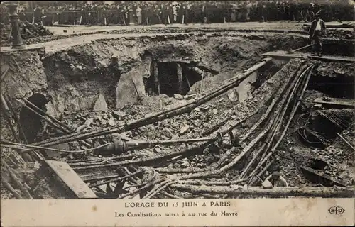 Ak Paris VIII., L'Orage du 15 Juin, les Canalisations mises, Rue du Havre