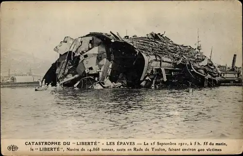 Ak Catastrophe du Liberte, les Epaves, Französisches Kriegsschiff, Untergang 1911