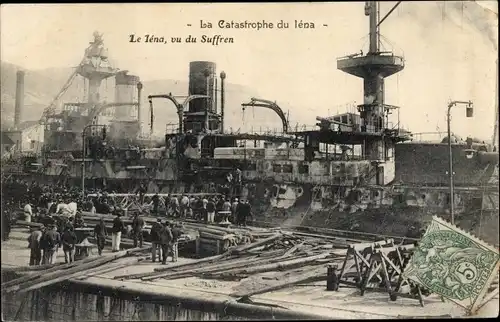 Ak La Catastrophe du Iena, vu du Suffren, Französisches Kriegsschiff, Schiffsunglück