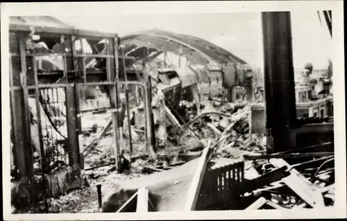 Ak Béthune Pas de Calais, Depot des locomotives, Kriegszerstörung, I WK