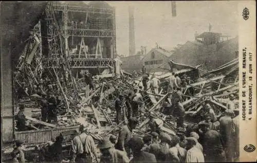 Ak Billancourt Hauts de Seine, Accident de l'Usine Renault 1917