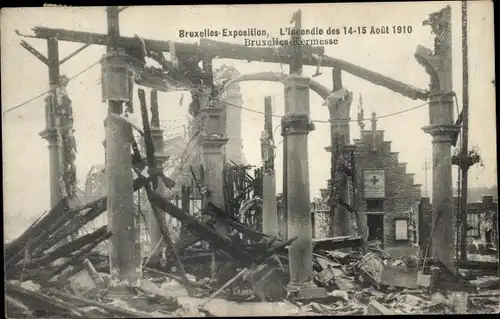 Ak Kermesse Bruxelles Brüssel, Weltausstellung 1910, Ruinen nach dem Brand